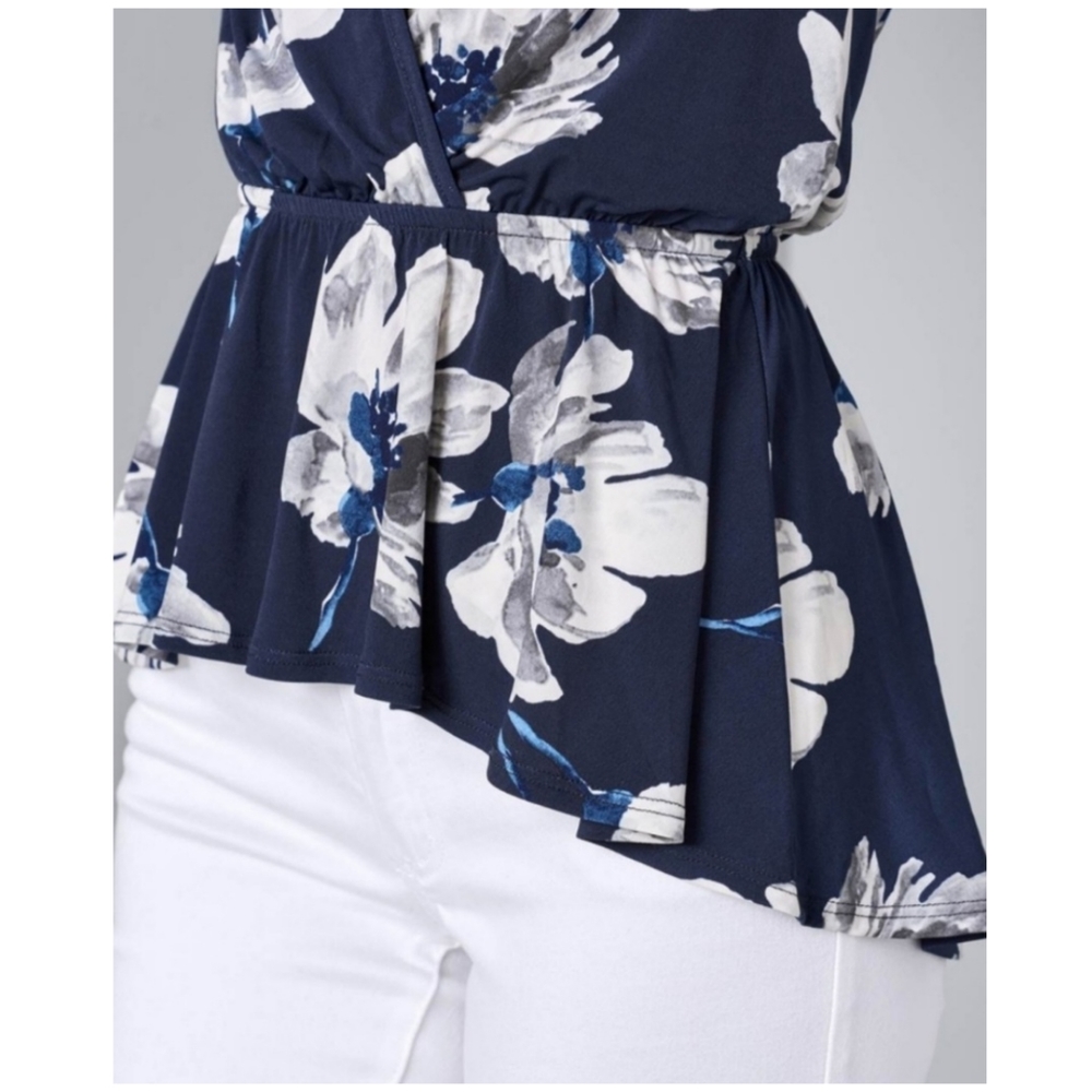 Venus Blue and White Floral Cold-Shoulder Top, Size L - Picture 3 of 10